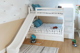 Maxtrix Kids Queen + Twin XL High Corner Loft Bunk with Angled Ladder and Stairs on Left Review