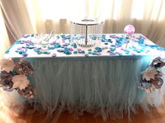 tableclothsfactory.com 21FT Serenity Blue 4 Layer Tulle Tutu Pleated Table Skirt For Baby Shower Birthday Party Decoration Review
