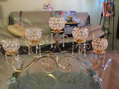 tableclothsfactory.com 27 5 Arm Gold Metal Crystal Horizontal Candelabra Goblet Candle Holder Stand Review