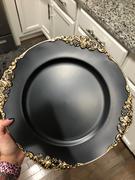 tableclothsfactory.com 6 Pack | Matte Black Baroque Charger Plates, Antique Leaf Embossed Gold Rim - 13 Round Review