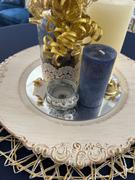 tableclothsfactory.com 6 Pack | Dusty Blue Baroque Charger Plates, Antique Leaf Embossed Gold Rim - 13 Round Review