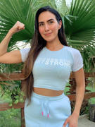 Just Strong Light Blue Iris & White Crop Branded Tee Review