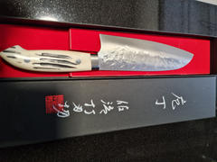 JapaneseChefsKnife.Com Takeshi Saji SRS-13 Custom Series Designed By Nomura Santoku 180mm (7 inch, Stag Bone Handle) Review