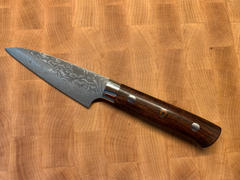 JapaneseChefsKnife.Com Takeshi Saji R-2 Custom Black Damascus Wild Series Paring 90mm (3.5inch Ironwood Handle) SRD-1PBI Review