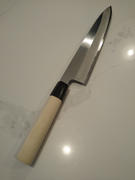 JapaneseChefsKnife.Com Mizuno Tanrenjo Akitada Special Custom Order KS-Style White Steel No.2 Clad Wa Gyuto (D Shaped Magnolia Wooden Handle, HKKS-1) Review