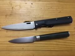 JapaneseChefsKnife.Com Takeshi Saji R-2 Damascus Folding Petty Knife (Black G-10 Handle, TS-100) Review