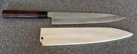 JapaneseChefsKnife.Com Mizuno Tanrenjo Akitada Special Custom Order KS-Style Ao Hagane DX Blue Steel No.1 Clad Wa Gyuto with Shinogi (Octagon Shaped Ebony Wooden Handle, AHDKS-3WS) Review