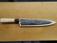 JapaneseChefsKnife.Com Mizuno Tanrenjo Akitada Special Custom Order KS-Style Ao Hagane DX Blue Steel No.1 Clad Wa Gyuto (D Shaped Magnolia Wooden Handle, AHDKS-1) Review