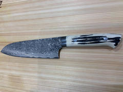 JapaneseChefsKnife.Com Takeshi Saji R-2 Custom Black Damascus Wild Series Santoku 180mm (7 inch, Stag Bone Handle) Review