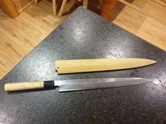 JapaneseChefsKnife.Com Mizuno Tanrenjo Akitada Ao Hagane DX Series Blue Steel No.1 Yanagiba (180mm to 360mm, 7 sizes) Review