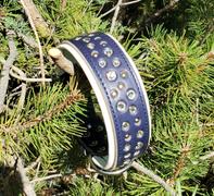 Sexy Beast Dog Collars SAMPLE - 1.5 Navy Bridle Leather with clear crystals and silver hardware - SIZE 17-19 belt-style buckle Review