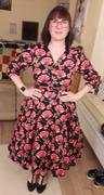 Pretty Kitty Fashion Vintage Black Red Rose Floral Print 3/4 Sleeve 50s Swing Dress Review