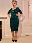 Pretty Kitty Fashion Emerald Green 3/4 Sleeve V Neck Velour Sequin Pencil Wiggle Party Dress Review