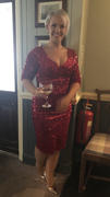 Pretty Kitty Fashion Red 3/4 Sleeve V Neck Velour Sequin Pencil Wiggle Party Dress Review