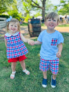 Stitchy Fish Plaid Patriot Ruffle Short Set, Red Review