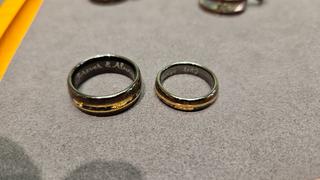 HappyLaulea Pair of Gun Grey Tungsten Carbide Ring [5&8mm width] 18K Gold Flake, Meteorite, & Hawaiian Koa Wood Review