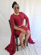 Alieva Ziba Bandage Shawl Sleeves Midi Dress (Maroon) Review