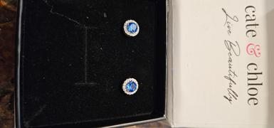 Cate & Chloe Royal 18k White Gold Plated Birthstone Halo Earrings with Round Cut Crystals Review