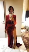 Miss Circle Zenaida Burgundy Cutout High Slit Velvet Gown Review
