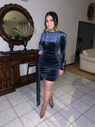 Miss Circle Gracyn Blue Cutout Long Sleeve Draping Velvet Dress Review