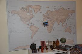 Trip Map Push Pin World Map - Vintage light blue / brown (Detailed) Review
