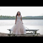 blue dress for baby girl 2023 Champagne Appliques A Line V Neck Tulle Wedding Dress – Sassymyprom main image 1