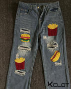 AOKLOK American Hamburger Fries Embroidered Jeans Review