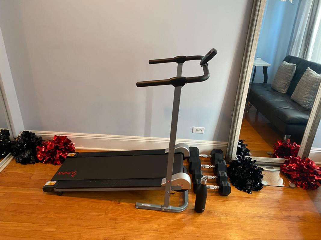 Sunny Health Fitness SFT1407M Foldable Manual Walking Treadmill, Gray