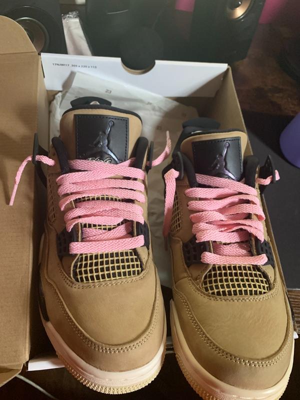 brown air jordans with pink laces
