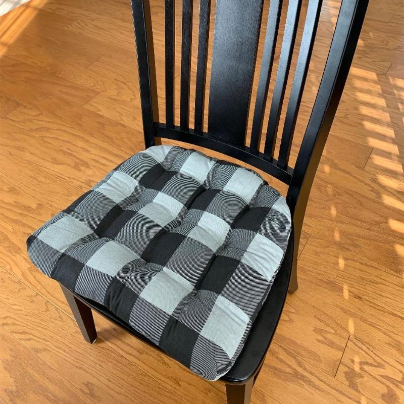 Grey Dining Chair Pad Latex Foam Fill, Buffalo Plaid Dining Chair Cushions