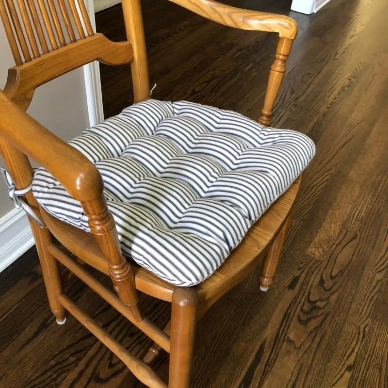 Ticking Stripe Black Dining Chair Pad - Reversible, Latex Foam Fill ...