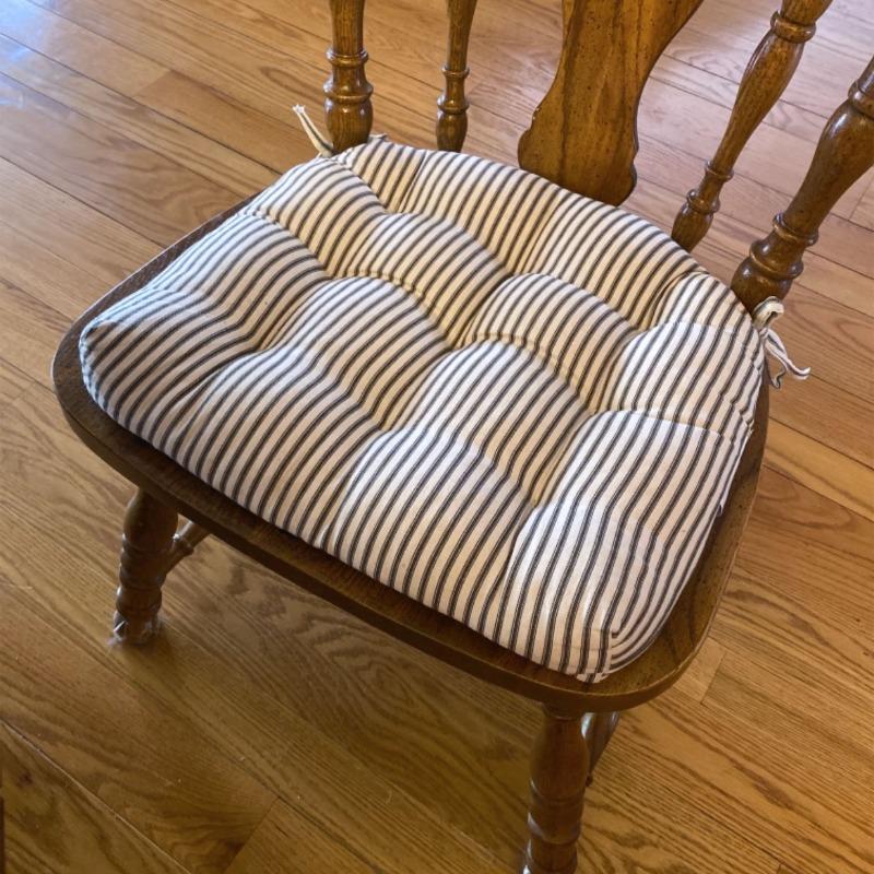 Ticking Stripe Black Dining Chair Pad - Reversible, Latex Foam Fill