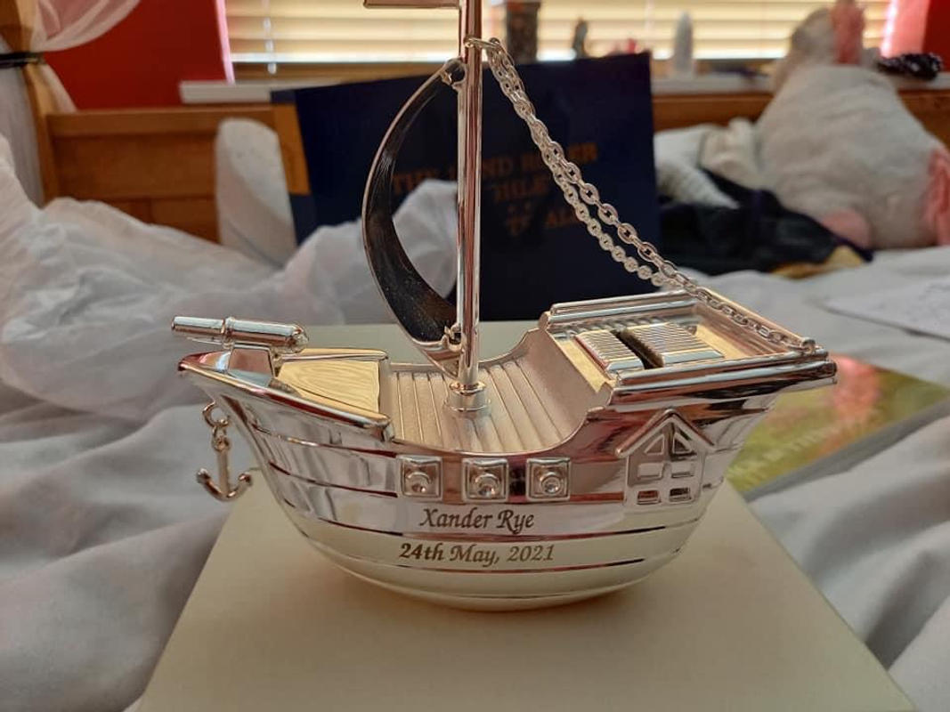 Pirate Ship Money Box Silverplated Ship Boat Gift Idea Christening Birthday NEW 