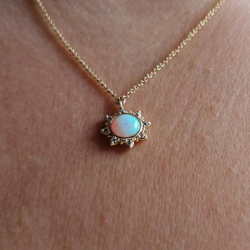 White Opal Sun Necklace, opal necklace