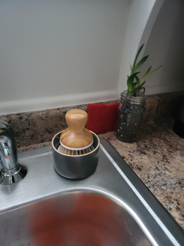 Full Circle Bubble Up Ceramic Soap Dish Gray Ergonomic Bamboo Handle, Brush  + Dispenser, Grey/White : Home & Kitchen 