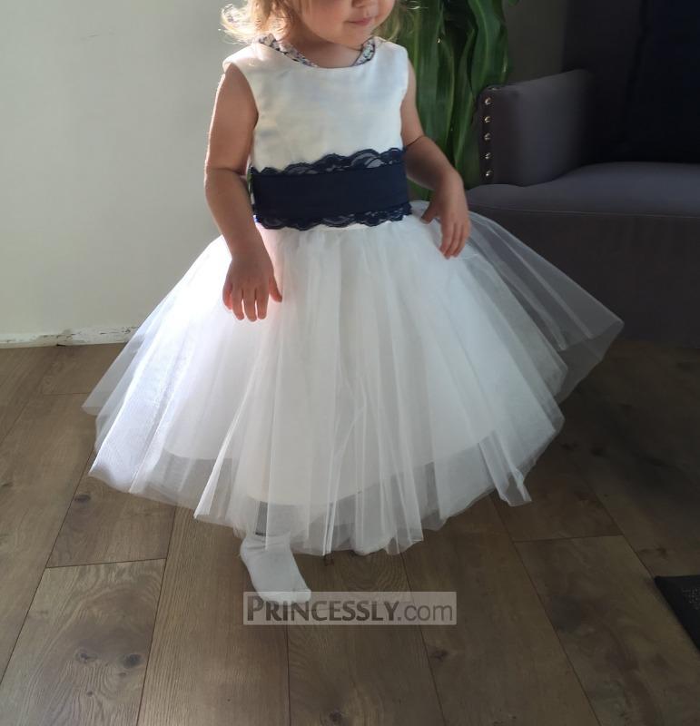 Davina - Princess Lace & Tulle Dress with Floral Sash
