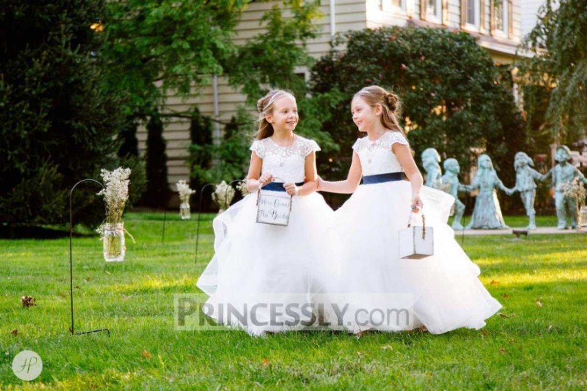 Sheer Neck Pleated Mauve Tulle V Back Horsehair Wedding Flower Girl Dress, Bowknot
