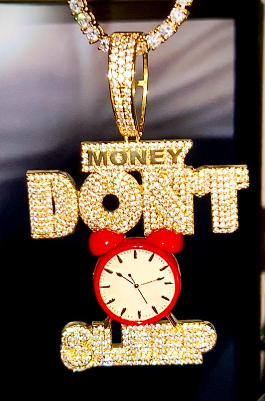 18k Gold Plated Money Dont Sleep Iced Necklace Hip Hop Jewelry The