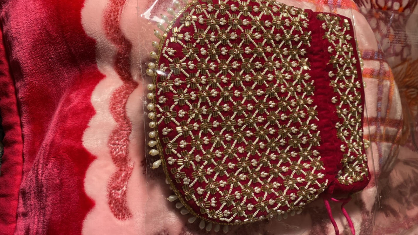 Buy Red Potli Bag In Velvet With Cut Dana And Beads Embroidered Jaal