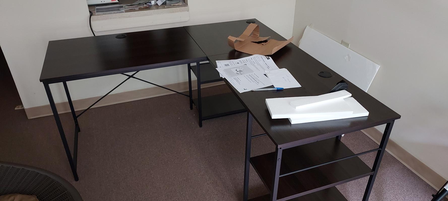 Large LShaped Desk with Storage for Two Person Bestier