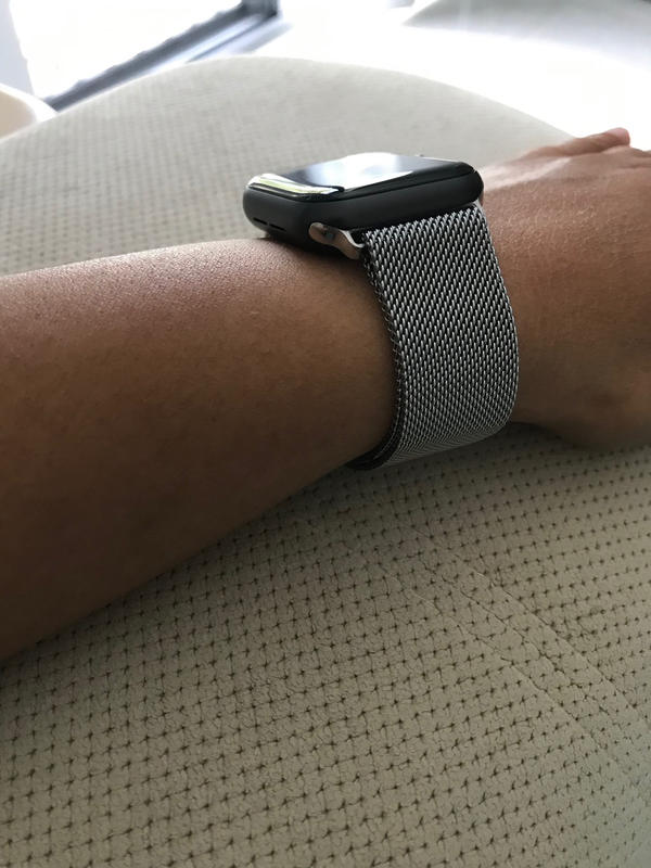 silver milanese loop with space grey watch