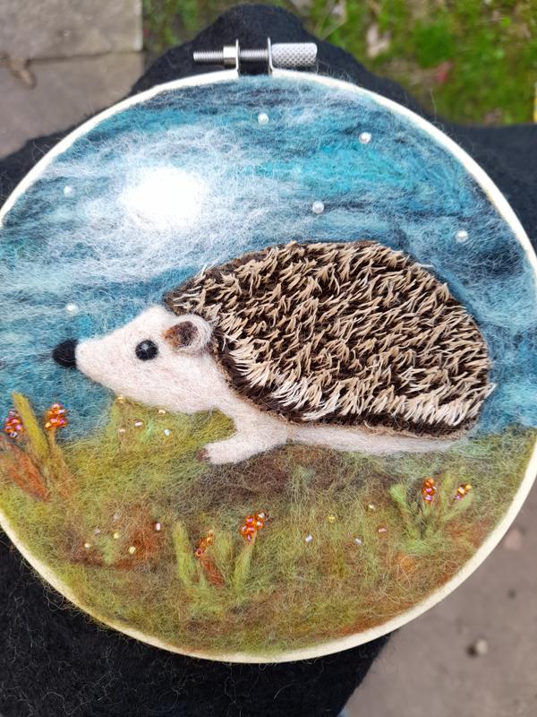 Hedgehog in a Hoop Needle Felting Craft Kit The Crafty Kit Company