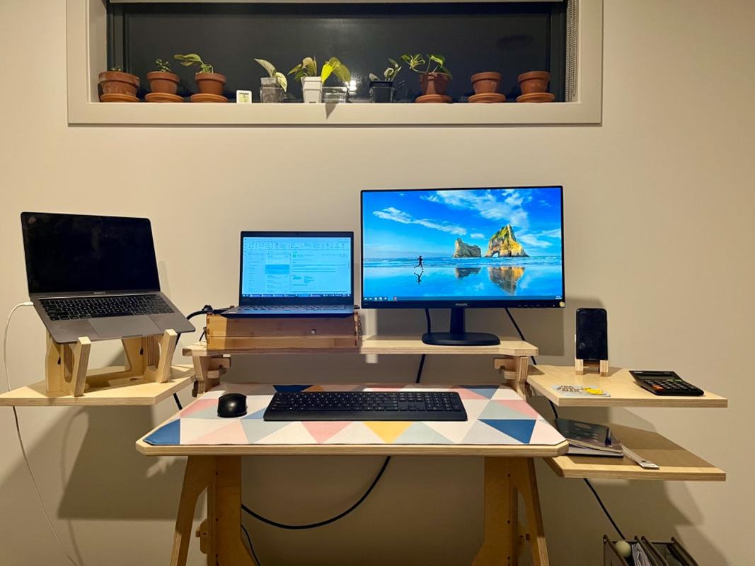 Sitting Desk With Shelves Dual Monitor Home Office Desk Work From