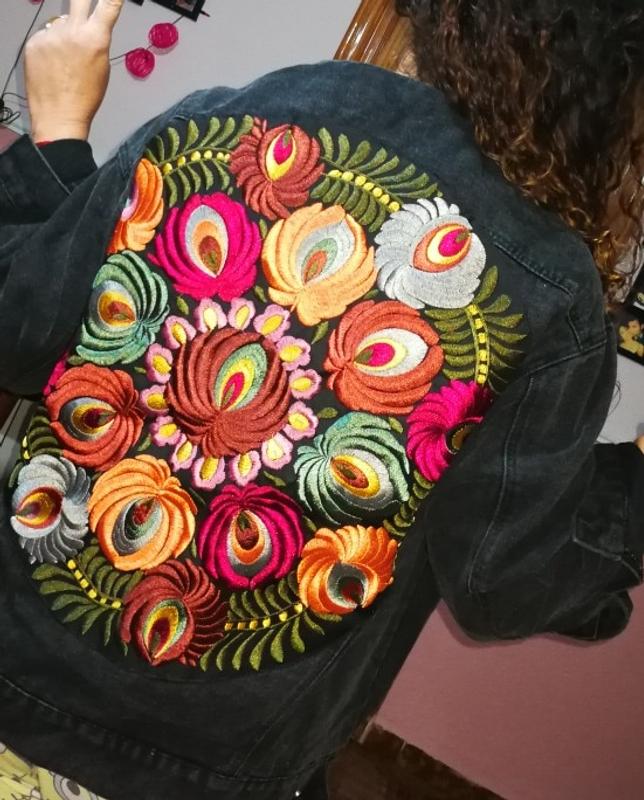 BOHO INSPIRED OVERSIZED MULTI FLORAL EMBROIDERED DENIM JACKET