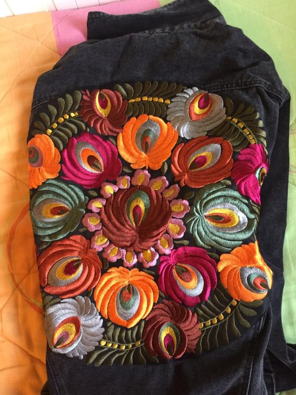 BOHO INSPIRED OVERSIZED MULTI FLORAL EMBROIDERED DENIM JACKET