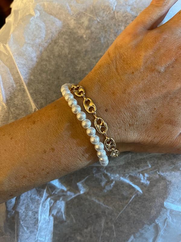 Pearl and 18k Gold Plated Modern Chain Link Wrap Bracelet Ettika