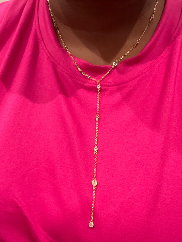 Simple Statement Crystal Dotted 18k Gold Plated Lariat Necklace