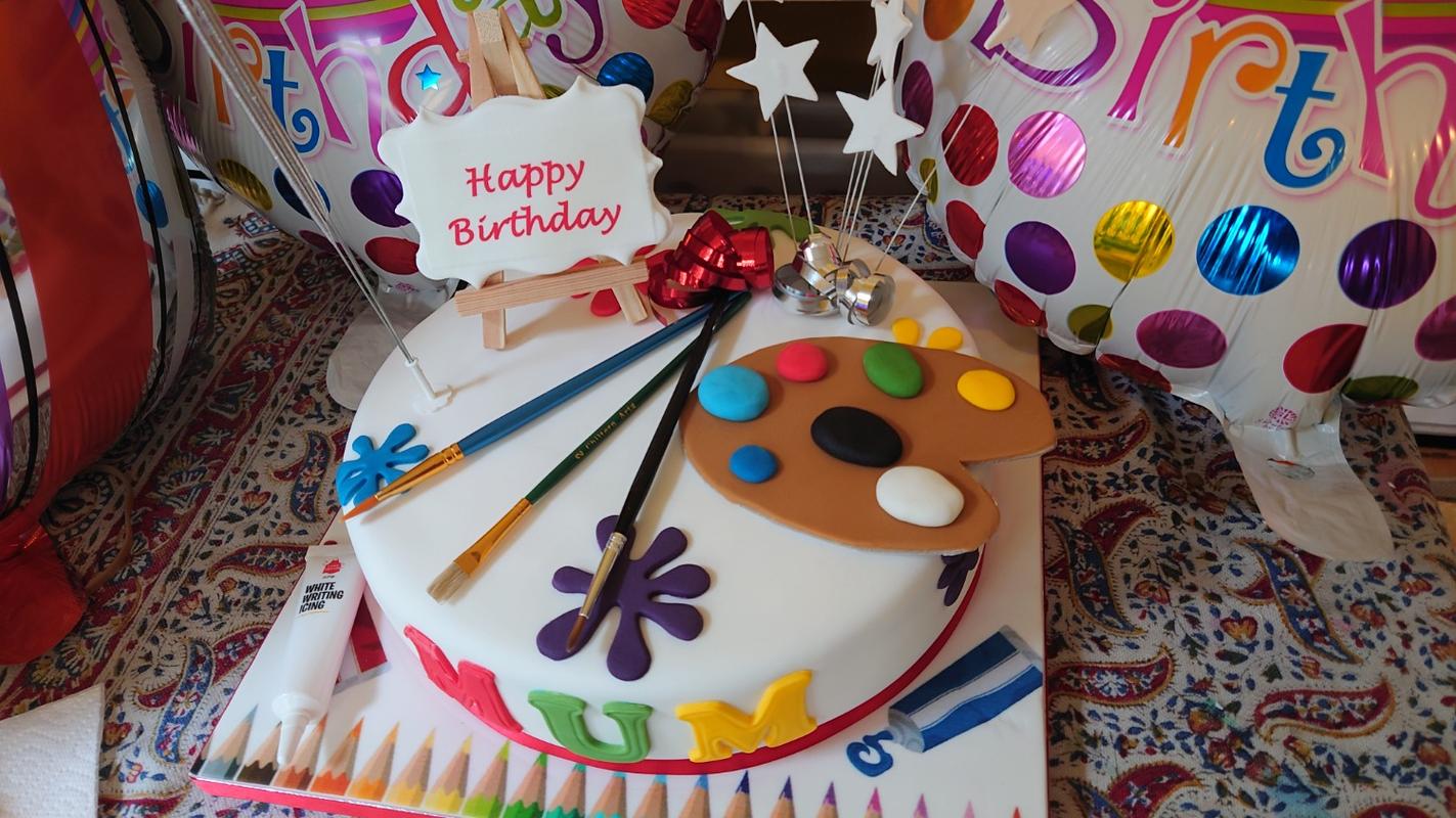 Artist themed birthday cake with palette & paint tubes | Flickr