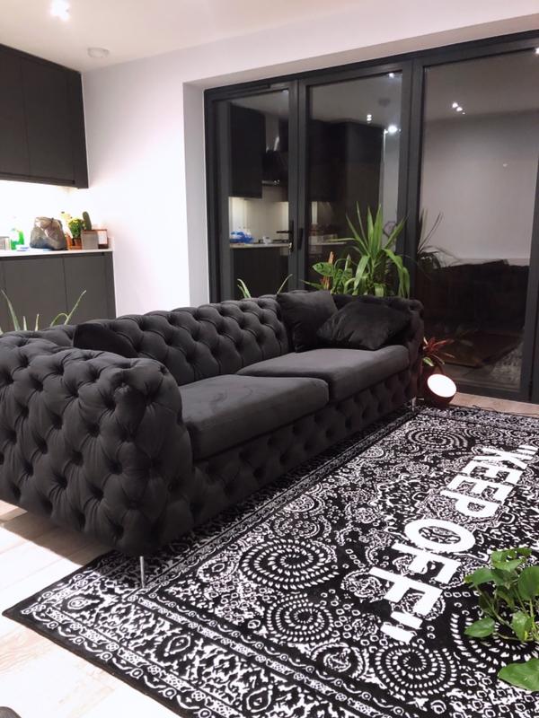 Alegra Black Velvet 3 Seater Sofa