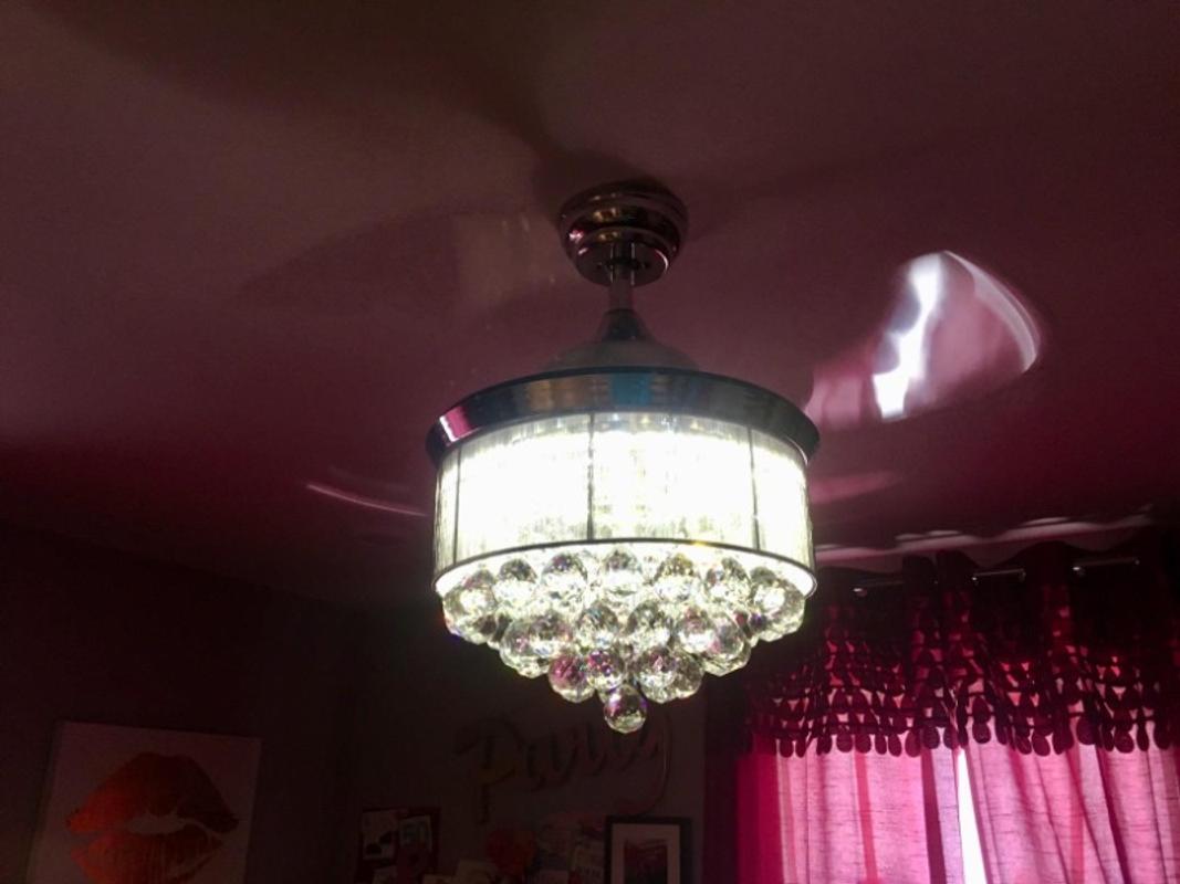 Modern Silver Crystal Fan Light With